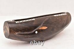 Pacific Solomon Island Slit Drum Papua New Guinea Carved Wood Abalone shell