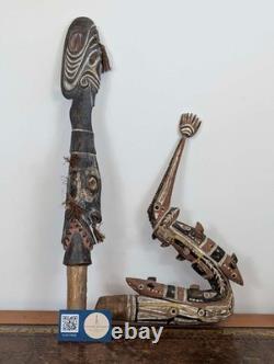 Pair Papua New Guinea canoe prow carvings in pigment-painted hardwood mid-20th c