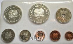 Papua New Guinea. 1975 8 piece Proof Set includes Silver 5 & 10 Kina. 1.68 oz