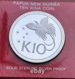 Papua New Guinea 1975 Silver Proof 10 Kina Coin Bird of Paradise COA Cased