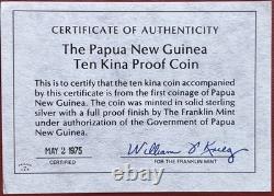 Papua New Guinea 1975 Silver Proof 10 Kina Coin Bird of Paradise COA Cased