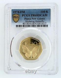 Papua New Guinea 1978FM Proof Gold 100 Kina PCGS PF68DCAM BirdWing Butterfly