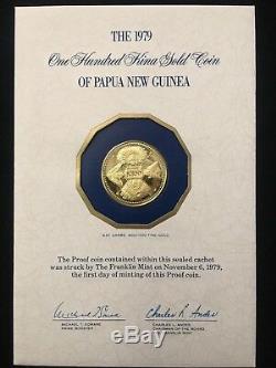 Papua New Guinea 1979 $100 Kina Gold GEM PROOF sealed Coin with COA $1,500 Value