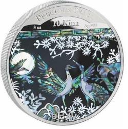 Papua New Guinea 2014 10 Kina PRECIOUS PEARL CRANES Shell Money 3 Oz Silver Coin