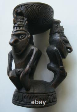 Papua New Guinea 3 Ancestral Figures Holding Cup Wood Carving