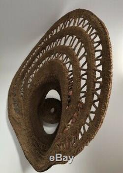 Papua New Guinea African Clay Turtle Shell Cowrie Woven Yam Mask Two Vintage