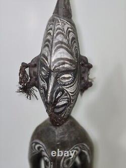 Papua New Guinea Ancestor Figure 25.5 On Stand Hand Carved Art Shell Eyes LARGE