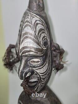 Papua New Guinea Ancestor Figure 25.5 On Stand Hand Carved Art Shell Eyes LARGE