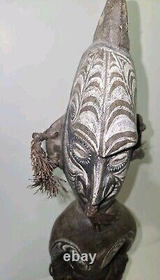 Papua New Guinea Ancestor Figure 25.5 On Stand Hand Carved Art Shell Eyes LARGE