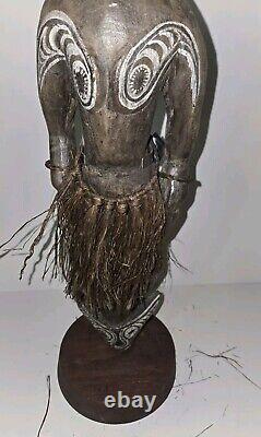 Papua New Guinea Ancestor Figure 25.5 On Stand Hand Carved Art Shell Eyes LARGE