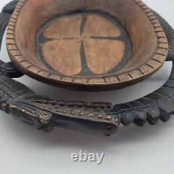 Papua New Guinea Carved Wood Bowl Crocodile PNG Hand Carved Repaired See Photos