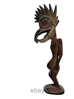 Papua New Guinea Carved Wood Sculpture Birdman Figure Antique Brown