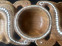 Papua New Guinea Carved Wood Tribal Ceremonial Ritual 3 Compartment Bowl