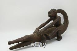 Papua New Guinea Islands Wood Carving Man on Crocodile Hand Carved Wood