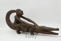 Papua New Guinea Islands Wood Carving Man on Crocodile Hand Carved Wood