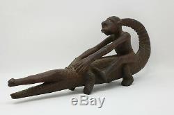 Papua New Guinea Islands Wood Carving Man on Crocodile Hand Carved Wood