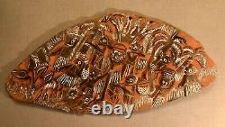 Papua New Guinea Large Carved & Painted Relief Wooden Storyboard Kambot Village