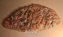 Papua New Guinea Large Carved & Painted Relief Wooden Storyboard Kambot Village