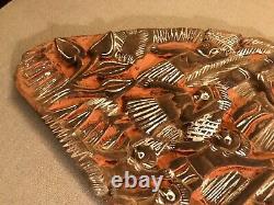 Papua New Guinea Large Carved & Painted Relief Wooden Storyboard Kambot Village