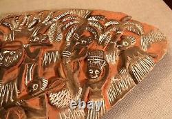 Papua New Guinea Large Carved & Painted Relief Wooden Storyboard Kambot Village