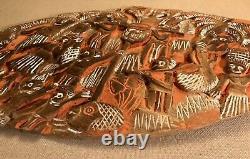 Papua New Guinea Large Carved & Painted Relief Wooden Storyboard Kambot Village