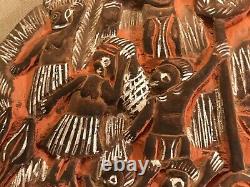 Papua New Guinea Large Carved & Painted Relief Wooden Storyboard Kambot Village