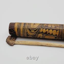 Papua New Guinea Lime Container with Spatula Carved Tribal