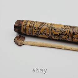 Papua New Guinea Lime Container with Spatula Carved Tribal