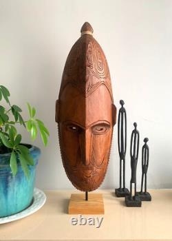 Papua New Guinea Mask Sepik River Large Hardwood Mask on Stand