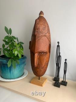 Papua New Guinea Mask Sepik River Large Hardwood Mask on Stand