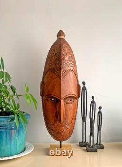 Papua New Guinea Mask Sepik River Large Hardwood Mask on Stand