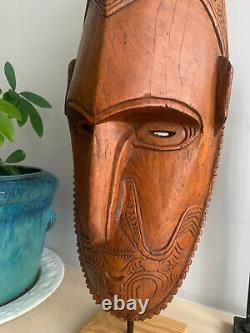 Papua New Guinea Mask Sepik River Large Hardwood Mask on Stand