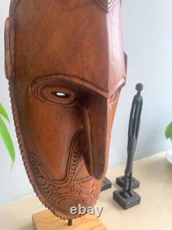 Papua New Guinea Mask Sepik River Large Hardwood Mask on Stand