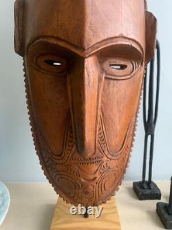 Papua New Guinea Mask Sepik River Large Hardwood Mask on Stand
