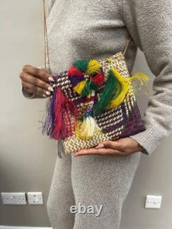 Papua New Guinea Natural Fibre Muruk Sepik Tasseled Colourful Basket Tote Bag