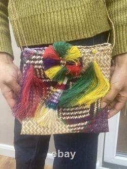 Papua New Guinea Natural Fibre Muruk Sepik Tasseled Colourful Basket Tote Bag