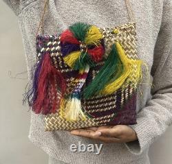 Papua New Guinea Natural Fibre Muruk Sepik Tasseled Colourful Basket Tote Bag