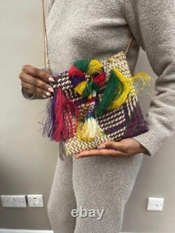 Papua New Guinea Natural Fibre Muruk Sepik Tasseled Colourful Basket Tote Bag