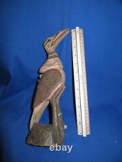 Papua New Guinea Palembei Tribe Bird Figure Statue Carved Wood Shell Eyes