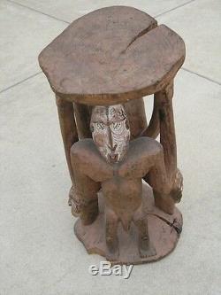 Papua New Guinea Polychrome Fertility Huge Hand Carved Painted Stool From Museum