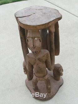 Papua New Guinea Polychrome Fertility Huge Hand Carved Painted Stool From Museum