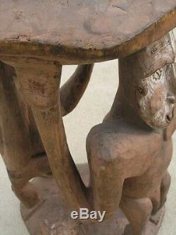 Papua New Guinea Polychrome Fertility Huge Hand Carved Painted Stool From Museum