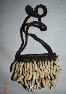 Papua New Guinea Ritual Dog Tooth Bag, 10 1900s