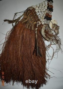 Papua New Guinea Ritual Headress, Raffia, Shell, Feathers 25, 1900s