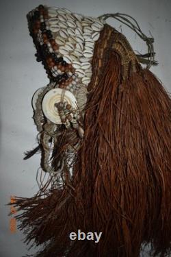 Papua New Guinea Ritual Headress, Raffia, Shell, Feathers 25, 1900s