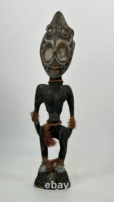 Papua New Guinea Sepik Ancestor Figure Cowrie Eyes 15? Carved Wood Mid C VTG