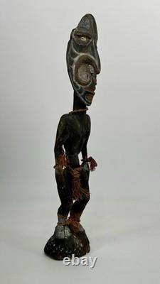 Papua New Guinea Sepik Ancestor Figure Cowrie Eyes 15? Carved Wood Mid C VTG
