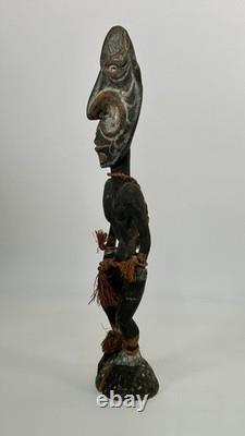 Papua New Guinea Sepik Ancestor Figure Cowrie Eyes 15? Carved Wood Mid C VTG