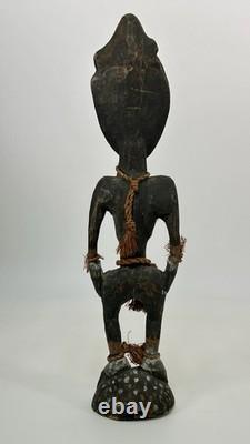 Papua New Guinea Sepik Ancestor Figure Cowrie Eyes 15? Carved Wood Mid C VTG