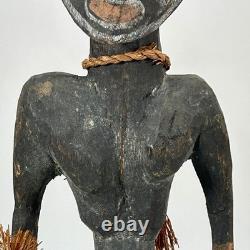 Papua New Guinea Sepik Ancestor Figure Cowrie Eyes 15? Carved Wood Mid C VTG